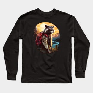 Raccoon Mountain lover with backpack traveler Long Sleeve T-Shirt